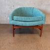 Vintage Mid Century Modern Barrel Chair With Walnut Wood Base