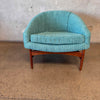 Vintage Mid Century Modern Barrel Chair With Walnut Wood Base