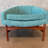 Vintage Mid Century Modern Barrel Chair With Walnut Wood Base