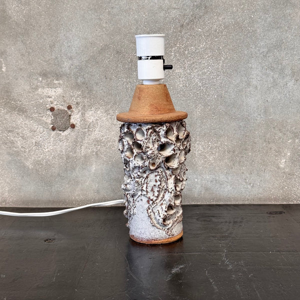 Danish White Perforated Ceramic Table Lamp