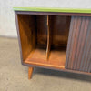 Mid Century Avocado Green Tambour Door Record Cabinet