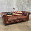 Vintage Custom Painted Betsy Ross Flag Leather Chesterfield Sofa