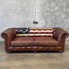 Vintage Custom Painted Betsy Ross Flag Leather Chesterfield Sofa