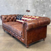Vintage Custom Painted Betsy Ross Flag Leather Chesterfield Sofa