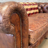 Vintage Custom Painted Betsy Ross Flag Leather Chesterfield Sofa