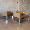 Pair Of 1980's "Milo Baughman Style" Upholstered Chrome Lounge Chairs