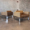 Pair Of 1980's "Milo Baughman Style" Upholstered Chrome Lounge Chairs