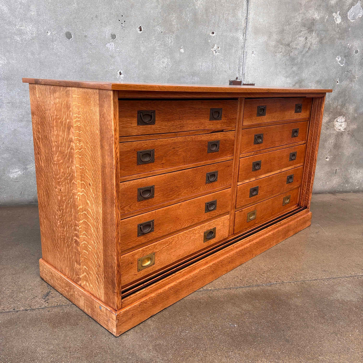 10 Drawer Antique Solid Oak Cabinet Counters Fixture C. 1890's