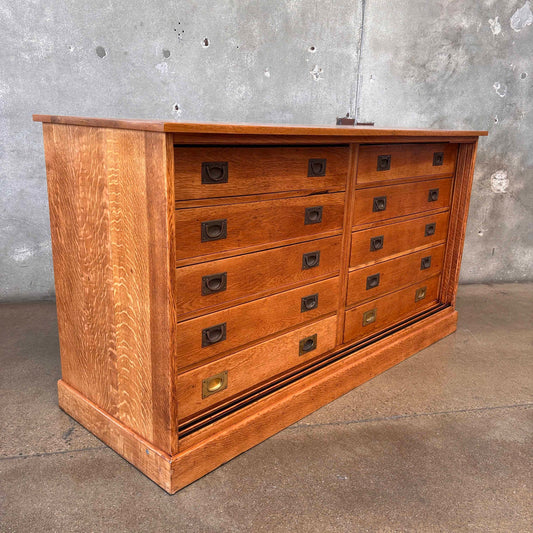 10 Drawer Antique Solid Oak Cabinet Counters Fixture C. 1890's