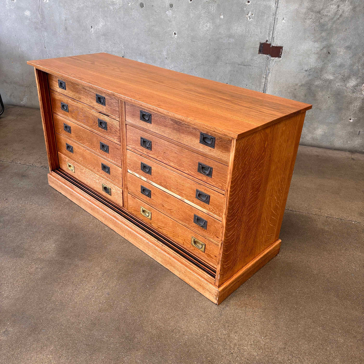 10 Drawer Antique Solid Oak Cabinet Counters Fixture C. 1890's