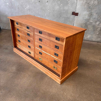 10 Drawer Antique Solid Oak Cabinet Counters Fixture C. 1890's