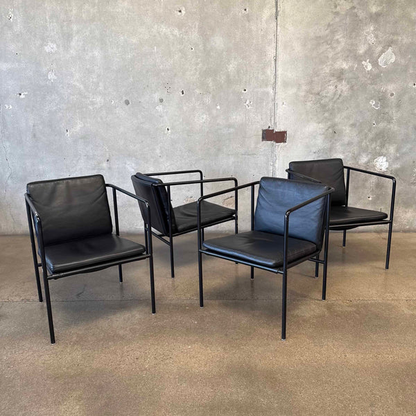 Set of Four Vintage Black Leather Brenda Armchair By Antonio For Flexform