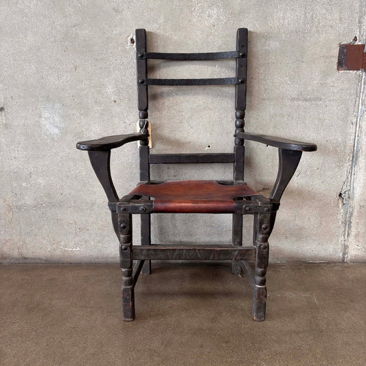 Monterey Furniture Early Old Wood Iron & Leather Chair