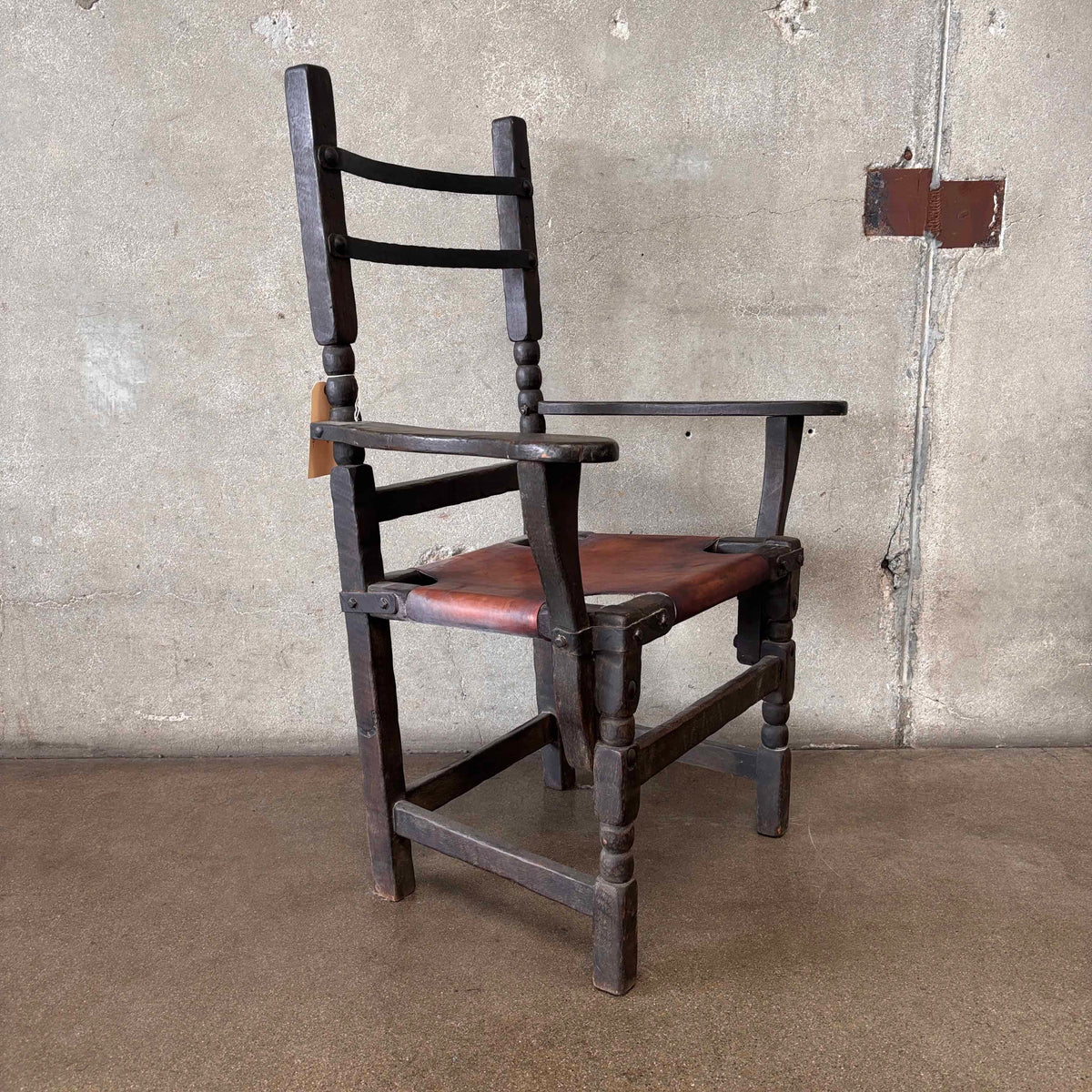 Monterey Furniture Early Old Wood Iron & Leather Chair