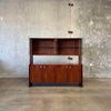 Mid Century Modern Walnut & Glass Hutch Cabinet With Light
