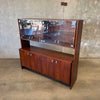 Mid Century Modern Walnut & Glass Hutch Cabinet With Light