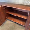 Mid Century Modern Walnut & Glass Hutch Cabinet With Light