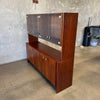 Mid Century Modern Walnut & Glass Hutch Cabinet With Light