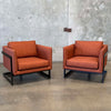 Pair of Mid Century Modern Orange Tweed Lounge Milo Baughman Chairs