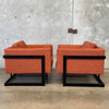Pair of Mid Century Modern Orange Tweed Lounge Milo Baughman Chairs
