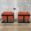 Pair of Mid Century Modern Orange Tweed Lounge Milo Baughman Chairs
