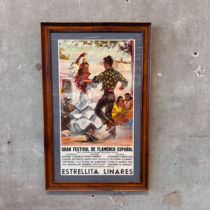 Original Mid Century Flamingo Advertisement w/ Oak Frame