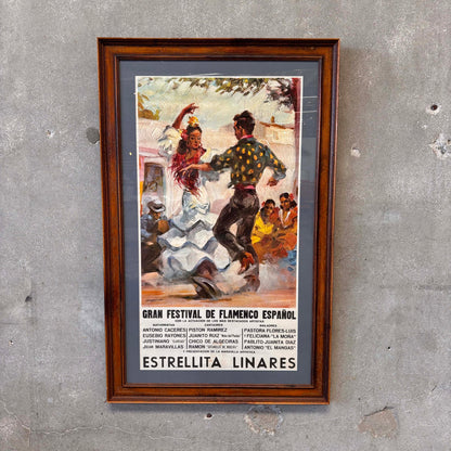 Original Mid Century Flamingo Advertisement w/ Oak Frame
