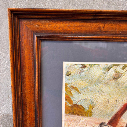 Original Mid Century Flamingo Advertisement w/ Oak Frame