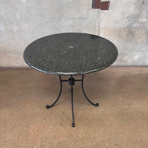 Green Granite & Black Wrought Iron Bistro Table With Umbrella Hole