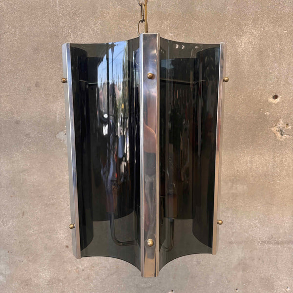 Vintage 1970's Smoked Lucite & Chrome Hanging Lamp #2