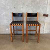 Pair of Glenn of California Leather & Walnut Barstools