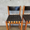 Pair of Glenn of California Leather & Walnut Barstools