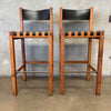 Pair of Glenn of California Leather & Walnut Barstools