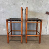 Pair of Glenn of California Leather & Walnut Barstools