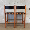 Pair of Glenn of California Leather & Walnut Barstools