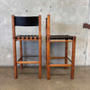 Pair of Glenn of California Leather & Walnut Barstools