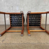 Pair of Glenn of California Leather & Walnut Barstools