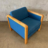 1970's Cube Lounge Chair in New Blue Tweed Upholstery