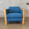 1970's Cube Lounge Chair in New Blue Tweed Upholstery