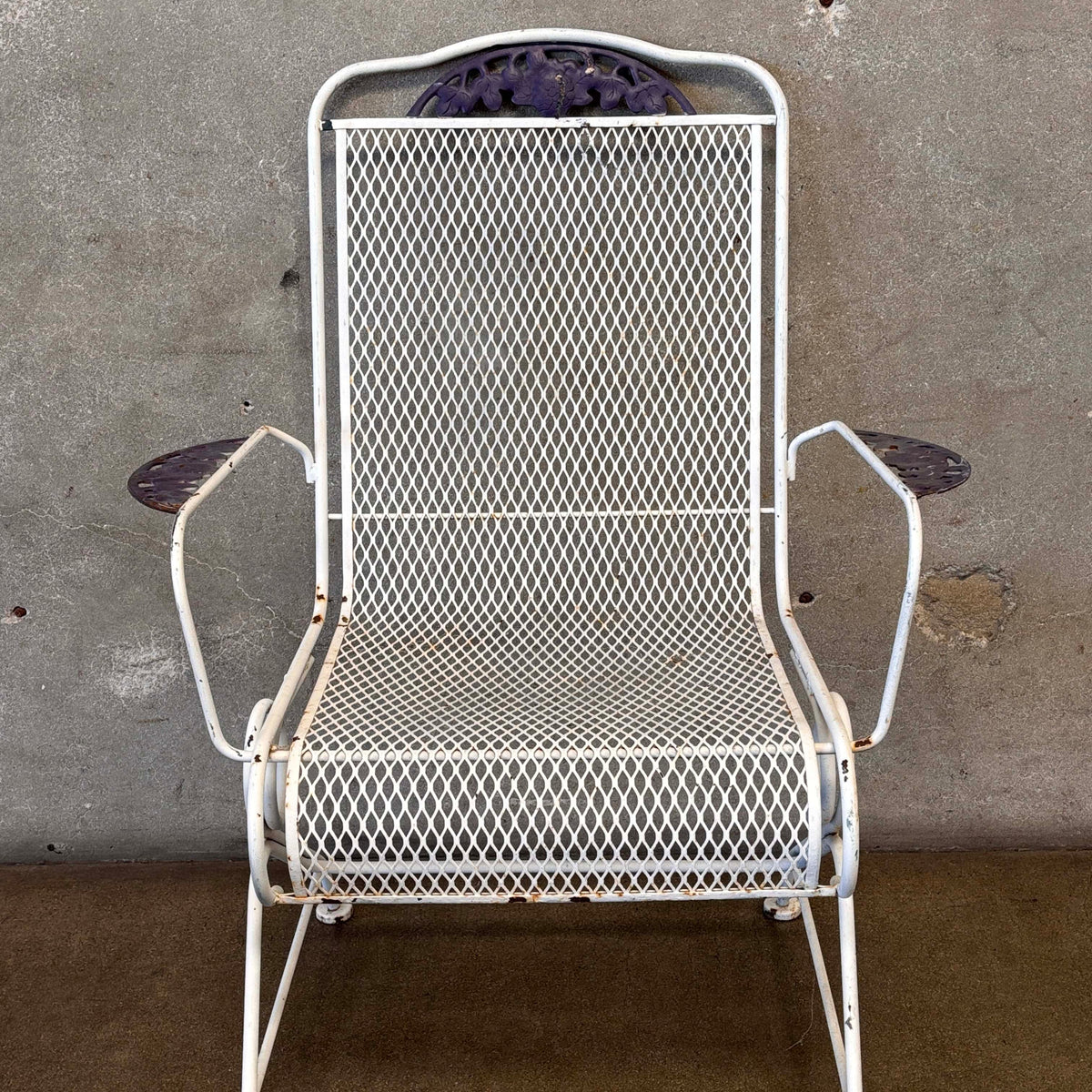 Set of Four Post Modern Iron & Steel Pocking Patio Chairs