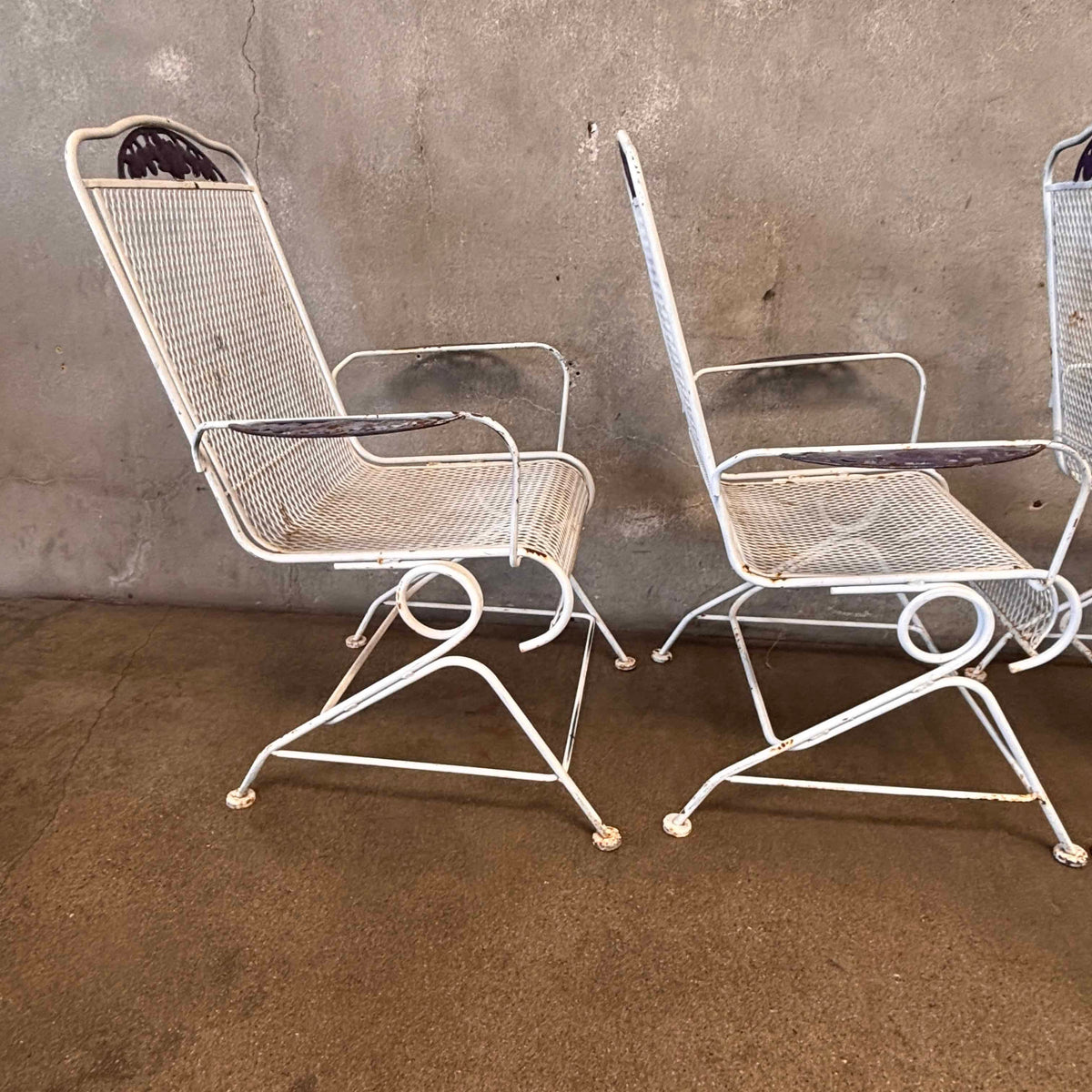 Set of Four Post Modern Iron & Steel Pocking Patio Chairs