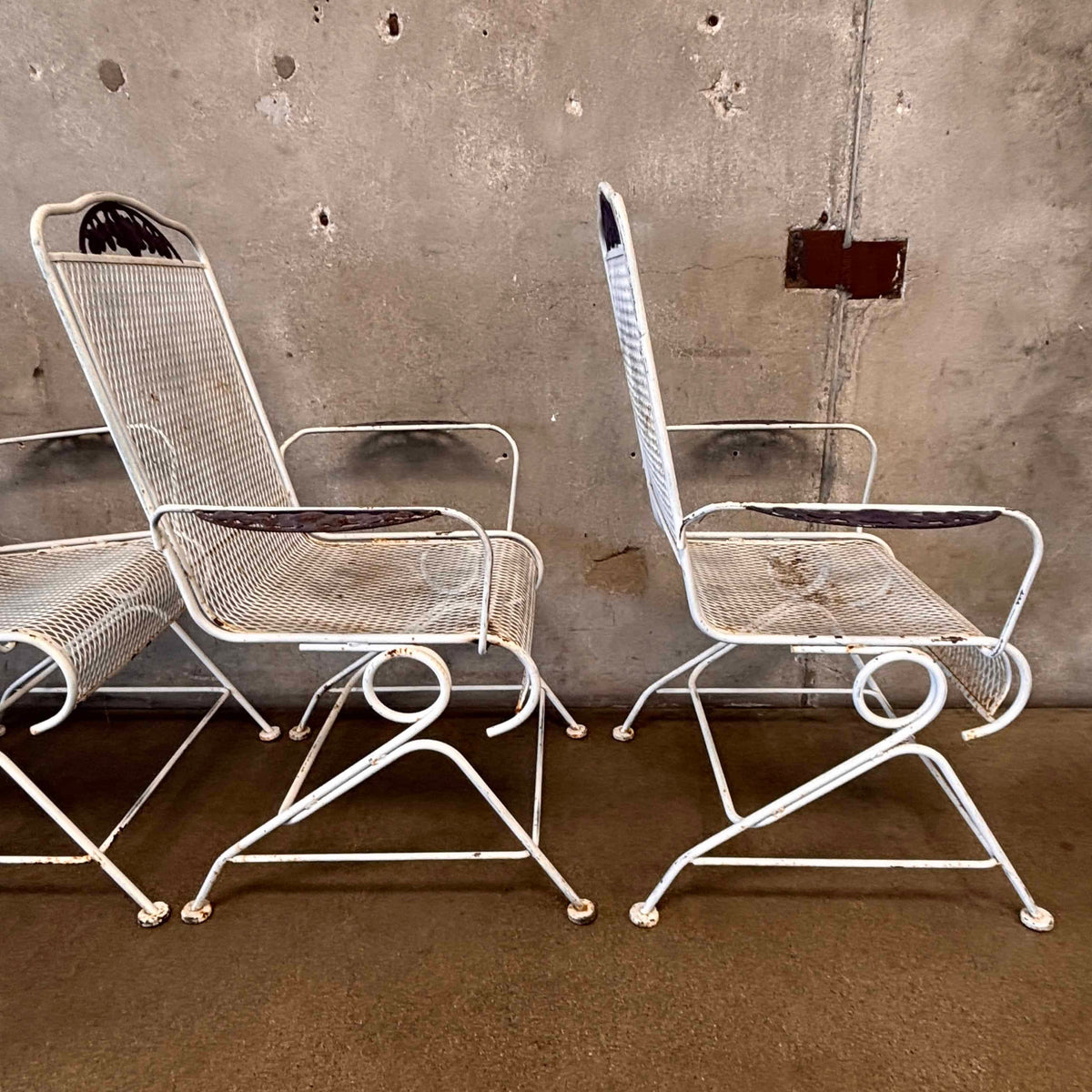 Set of Four Post Modern Iron & Steel Pocking Patio Chairs