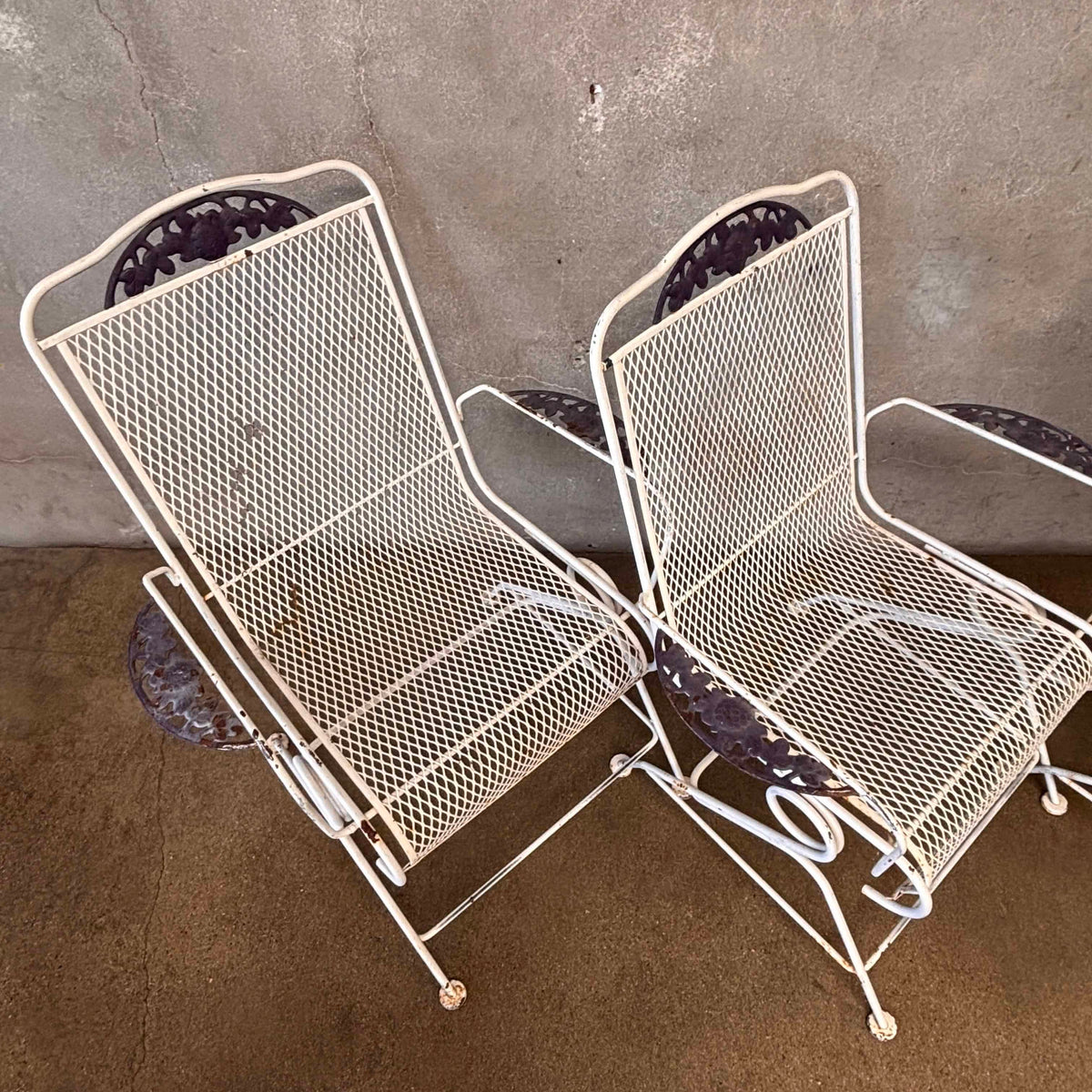 Set of Four Post Modern Iron & Steel Pocking Patio Chairs