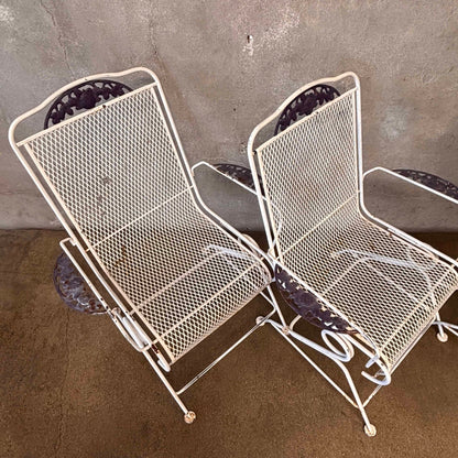 Set of Four Post Modern Iron & Steel Pocking Patio Chairs