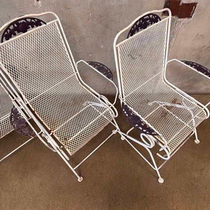 Set of Four Post Modern Iron & Steel Pocking Patio Chairs