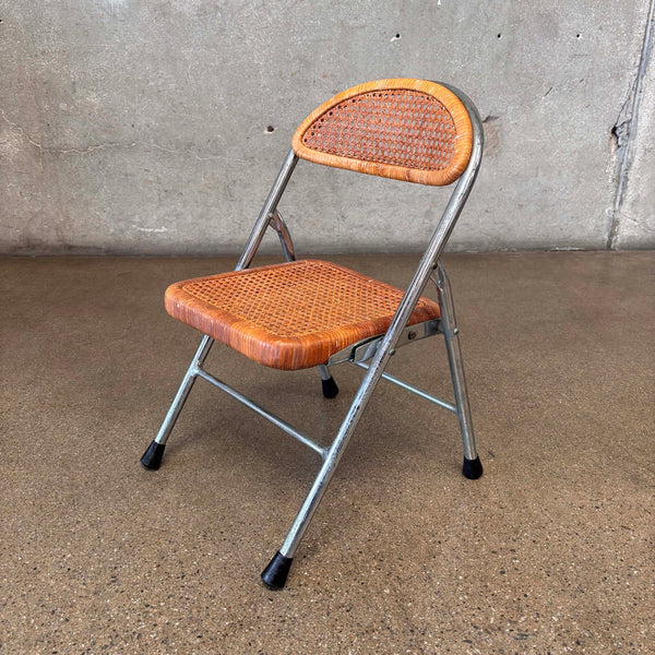 Vintage Cane & Chrome Child's Folding Chair / Plant Stand