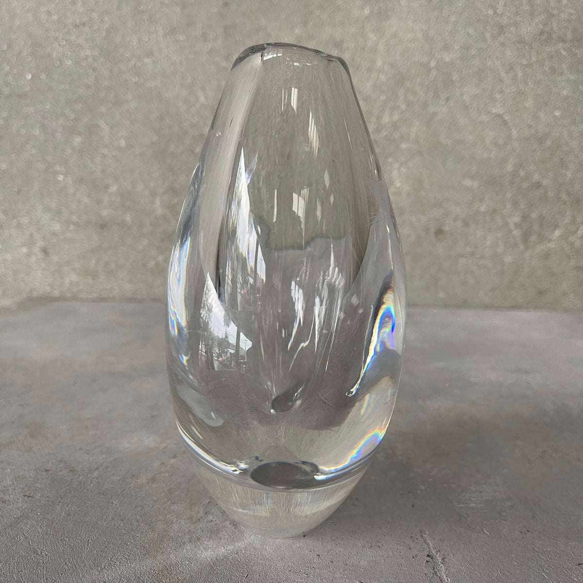 Orrefors Crystal Tear Drop Vase Etched Cat