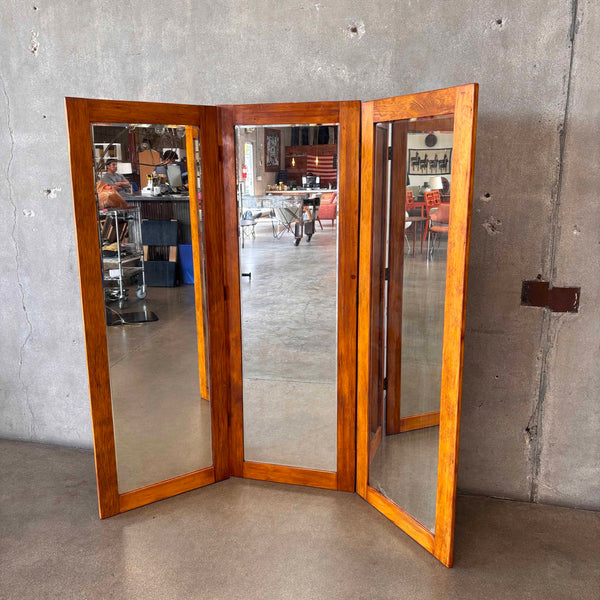 Antique Pine Triptych Standing Mirror