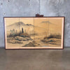 Vintage Japanese Byobu Four Panel Silk Screen Painting