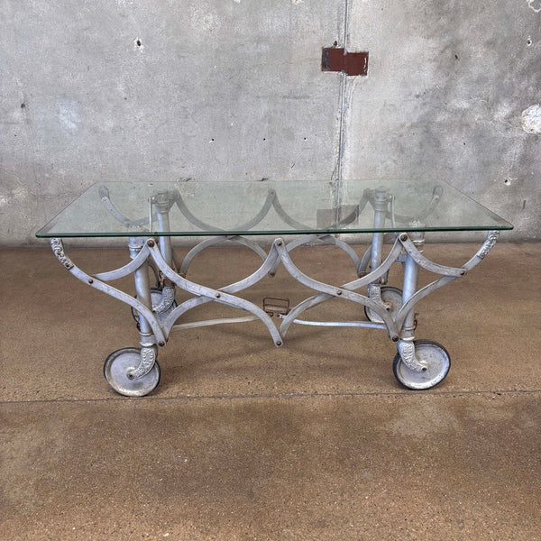 Antique Victorian Coffin Metal Trolley Glass Top Coffee Table